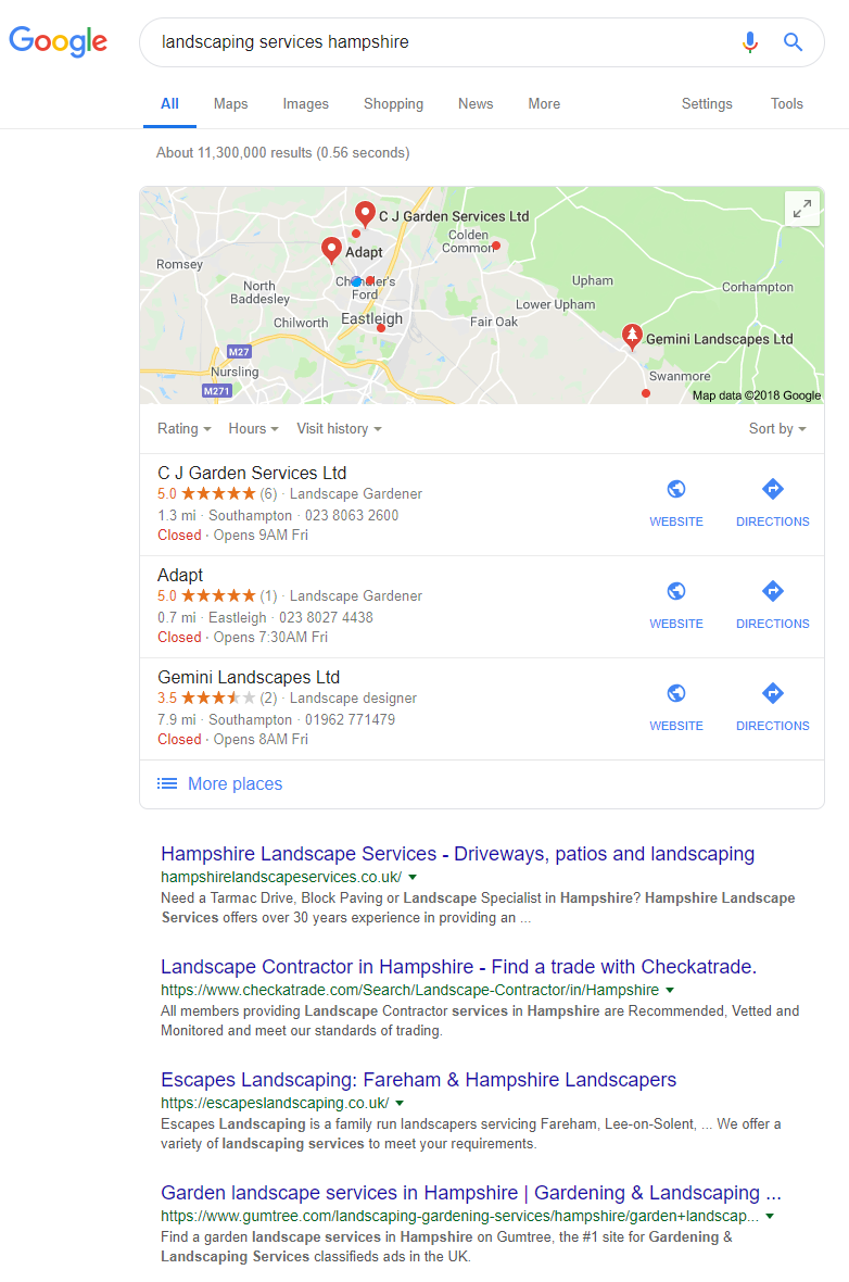 Search for landscaping services hampshire in Google